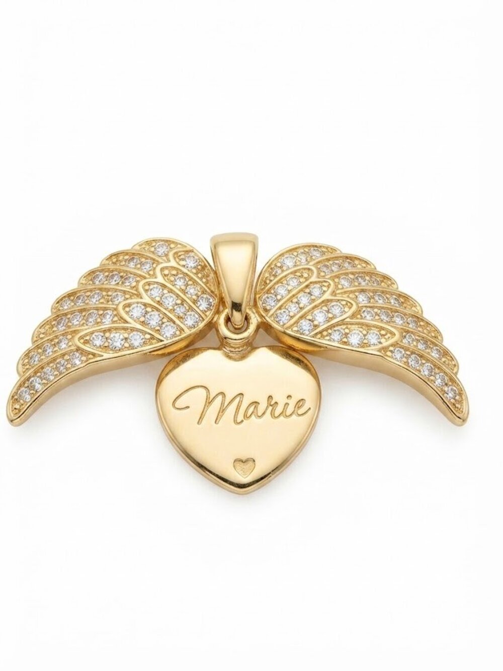 Gorgeous Gold Angel Wing "Marie" Heart Pendant Necklace
